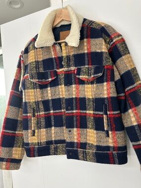 Levi's Plaid Sherpa Collar Jean Jacket - Navy, Red & Tan